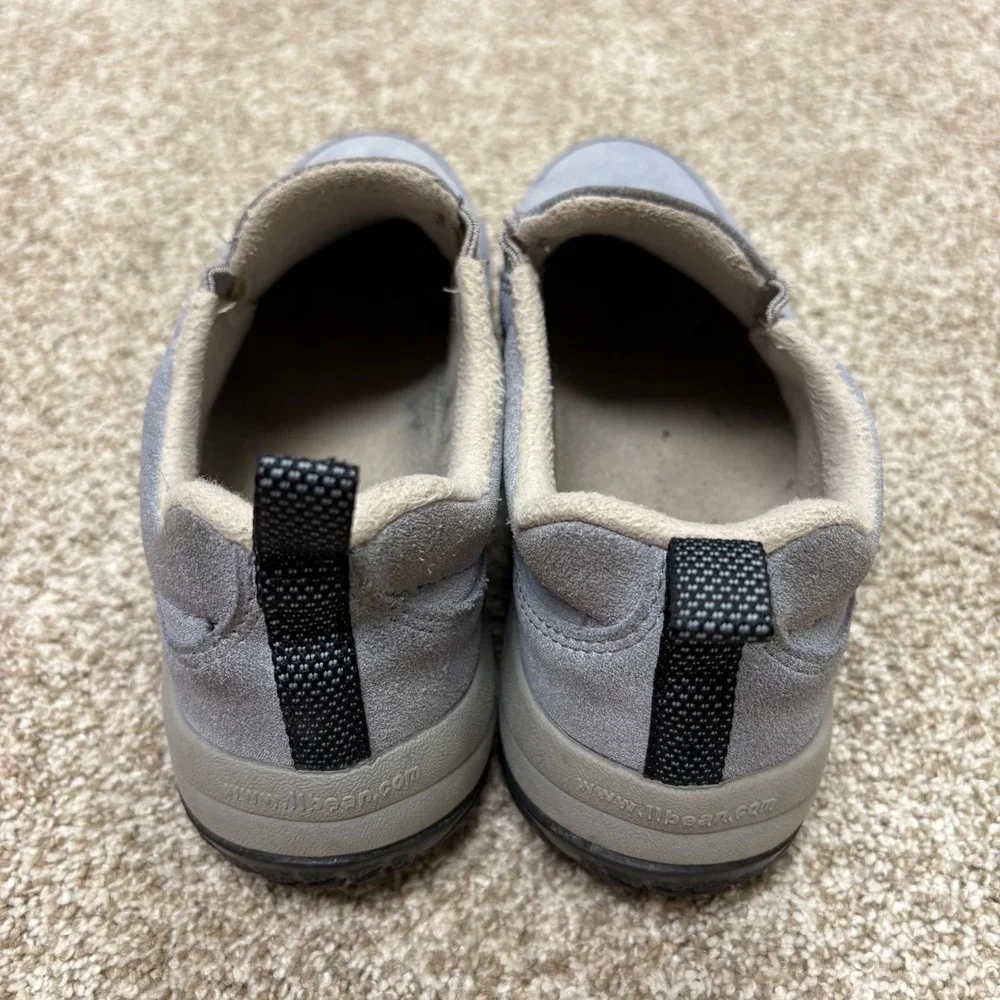 LL Bean Slip On Moc Loafer Womens 8 Light Blue Suede Fleece Lined Comfort Shoes